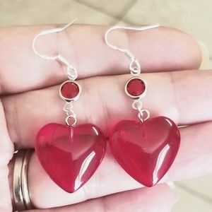 Large Red Heart Earrings Silver Dangle Earrings Heart Jewelry Valentines Day